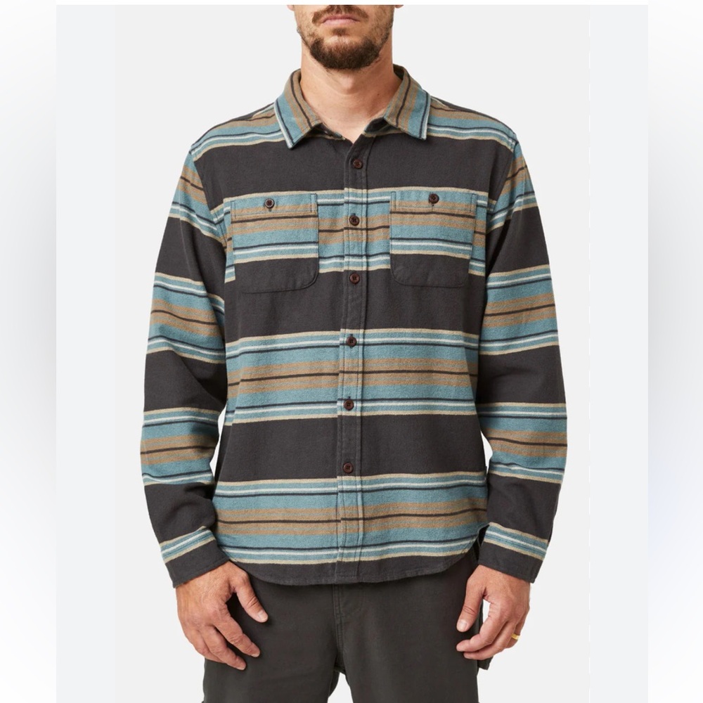 Katin men’s gray and blue Striped flannel Shirt Large